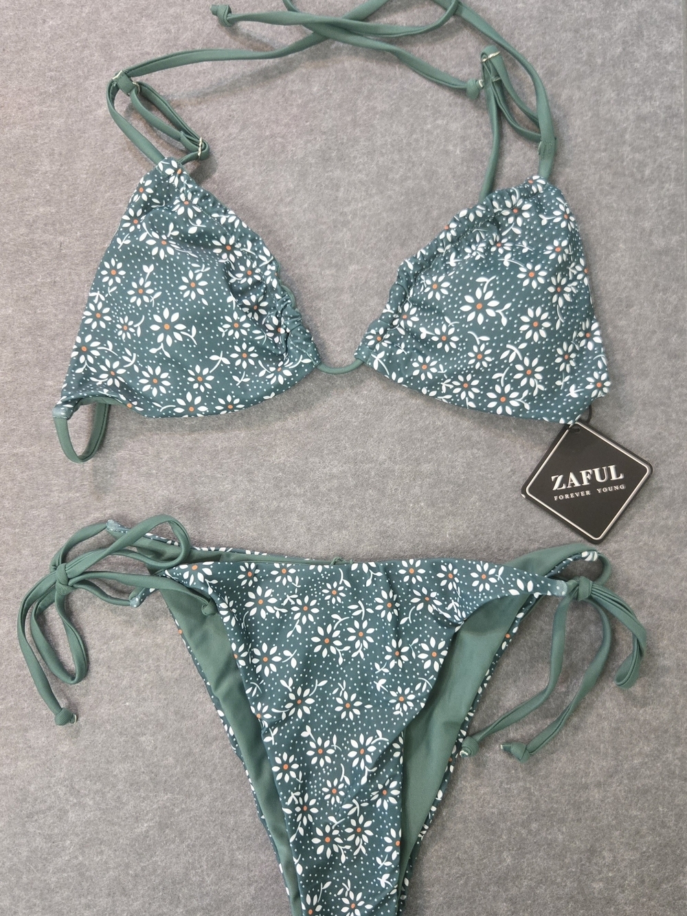Zaful Green Floral Triangle Bikini Set - Reversible - NEW